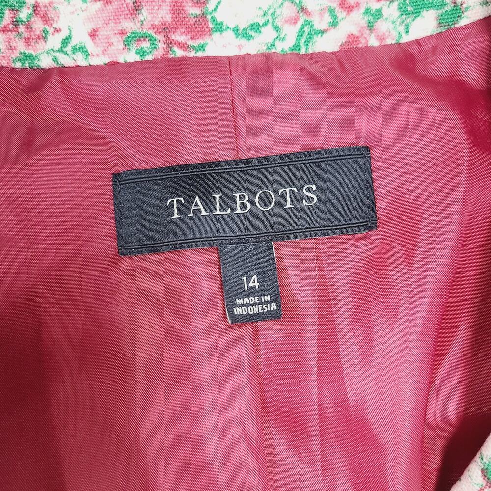 Talbots Cotton Ditsy Floral Blazer Red 3/4 Sleeve Lined Spring Office Boho 14 - Picture 4 of 11